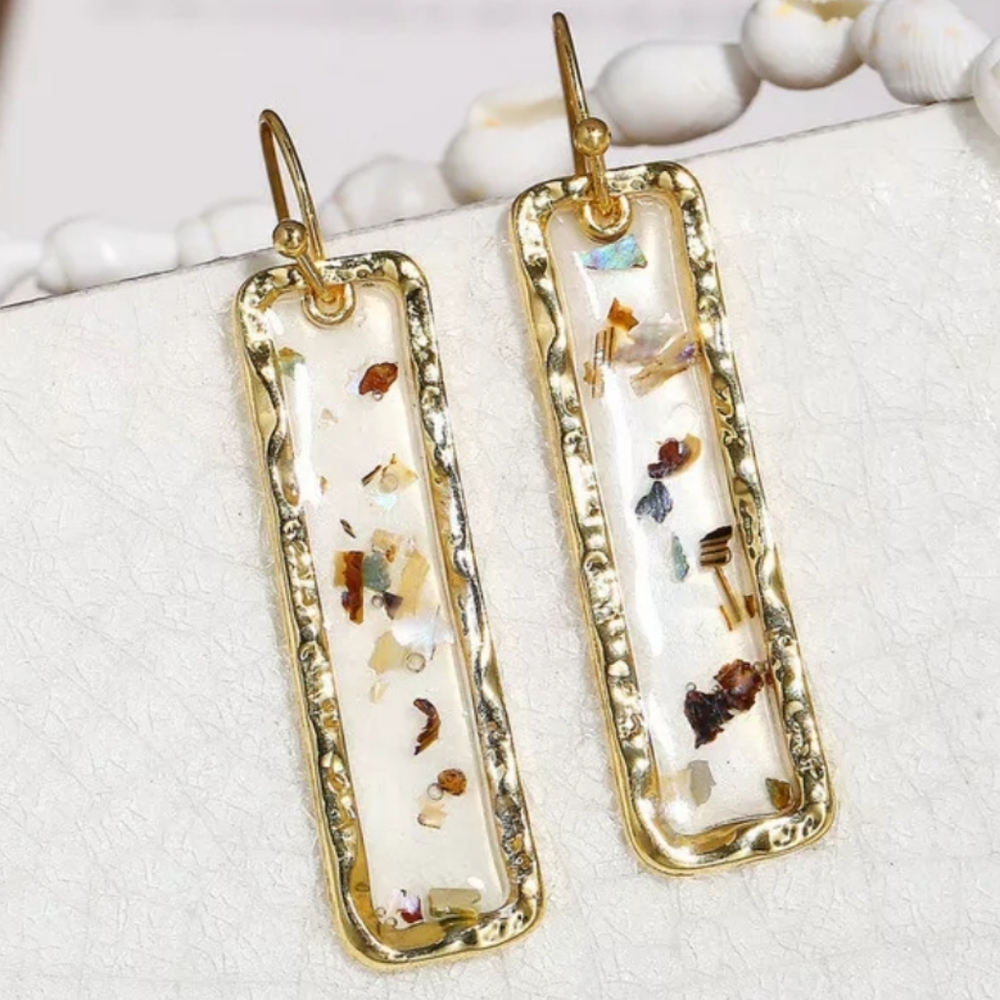 Abalone Speckle Acrylic Drop Pendant Earrings - Picture 4 of 5